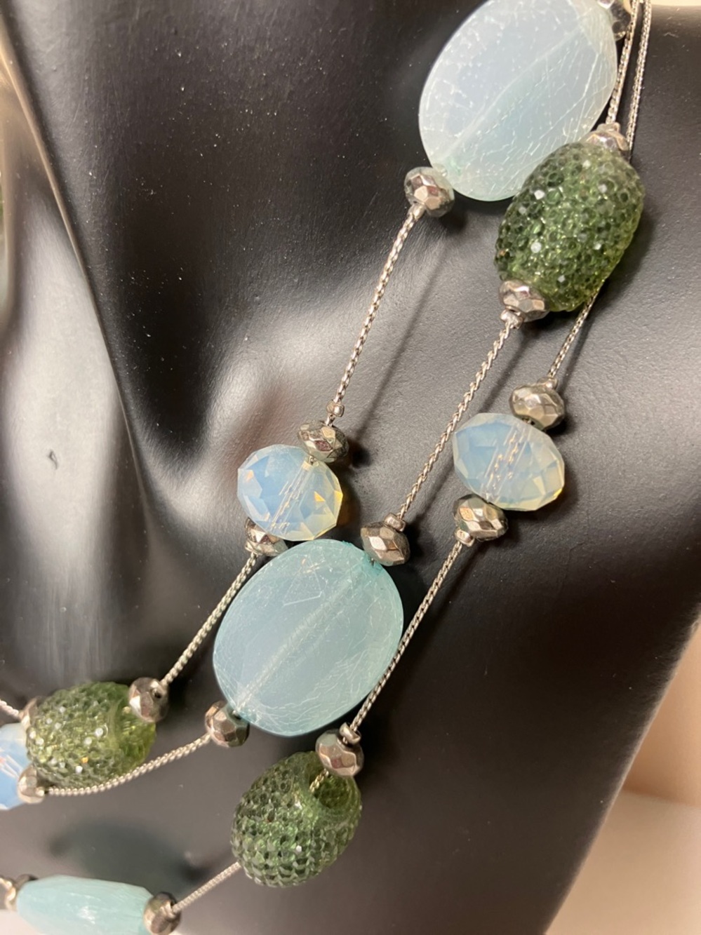 $5 Light Blue and Green Multi-Strand Beaded Necklace - Picture 2 of 10